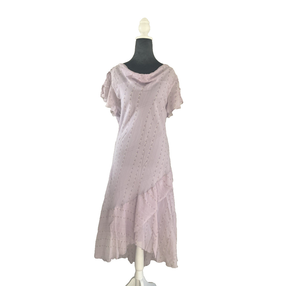 Y2K Midi Dress Fairy Silk Cowl Neck High Low Asymmetric Lettuce Hem Tiered 18